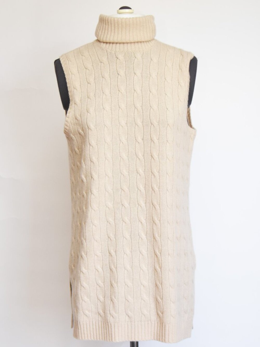 Ralph Lauren Black Tag 100% Cashmere Cable Knit Turtleneck Sweater Vest Cream L